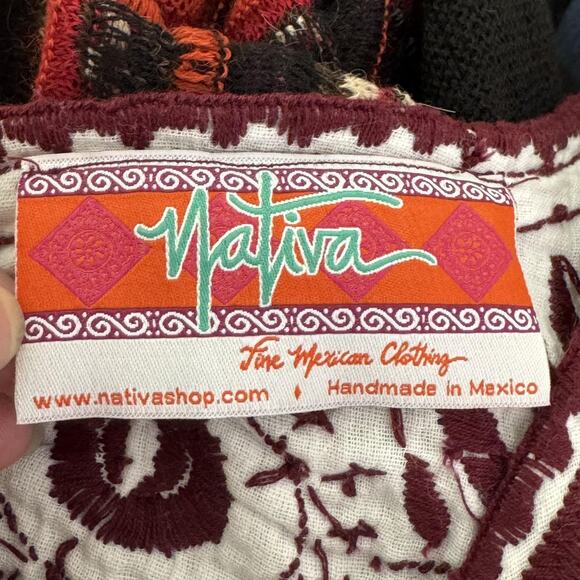 Nativa Tunic Top Womens Medium Embroidered Boho Peasant Blouse Tassel Bohemian - Picture 4 of 11